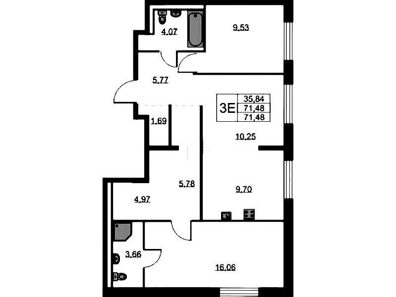 2-комнатная квартира 71.48 м², 1/9 эт., ЖК «Квартал Лаголово»